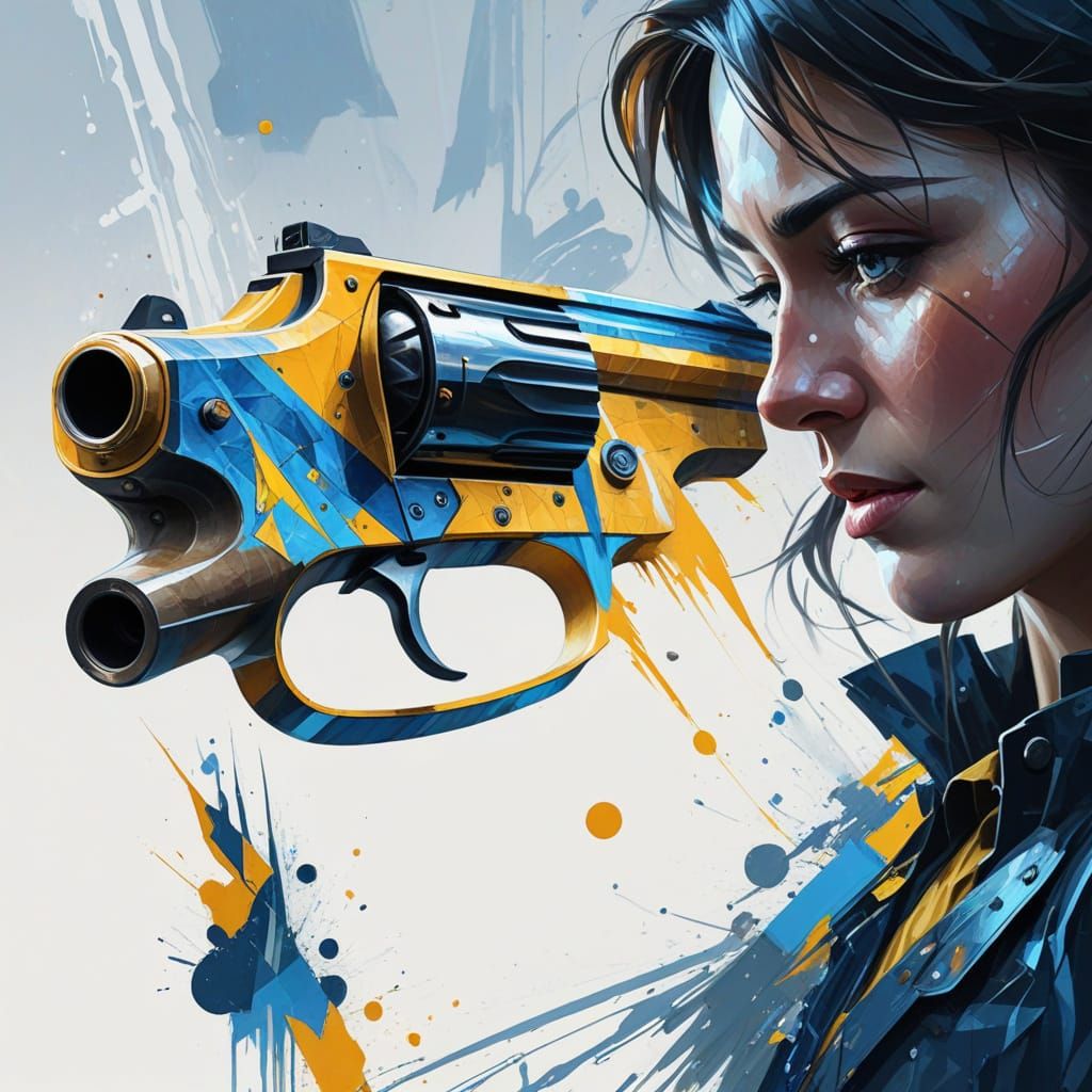 Fantasycore Person Aims Pistol: Geometric Abstract Expressio...