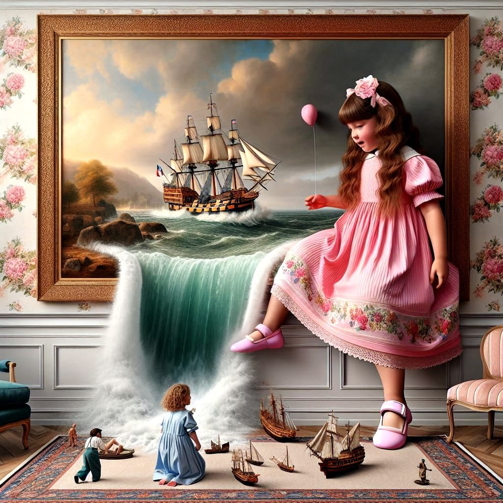 Giant Girl's Room with Escaping Ship, 3D Render