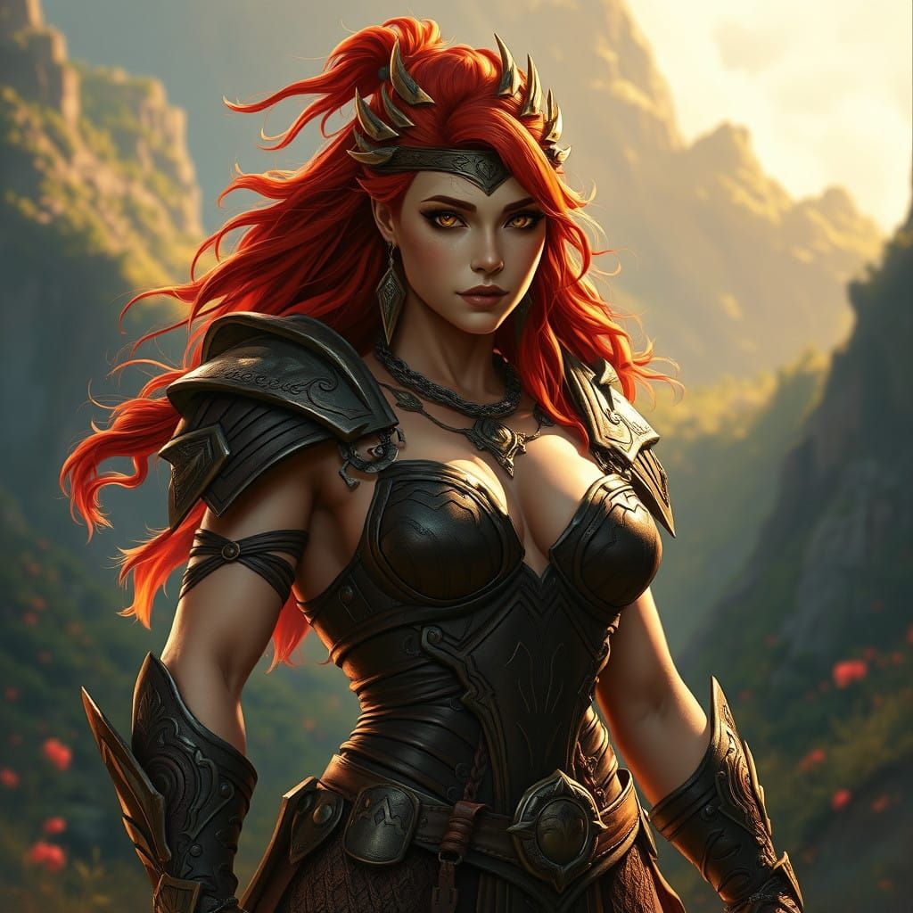 Regal Amazon Warrior Princess in Vibrant Fantasy Landscape