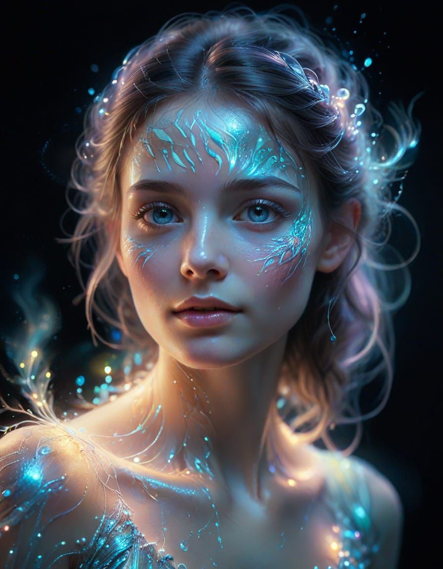 Ethereal Portrait with Soft, Glowing Aura in Iridescent Colo...