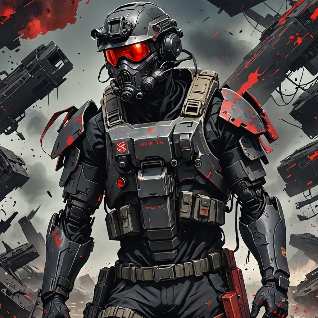 Apocalyptic Survivor with Red Visor, Cel-Shaded Style