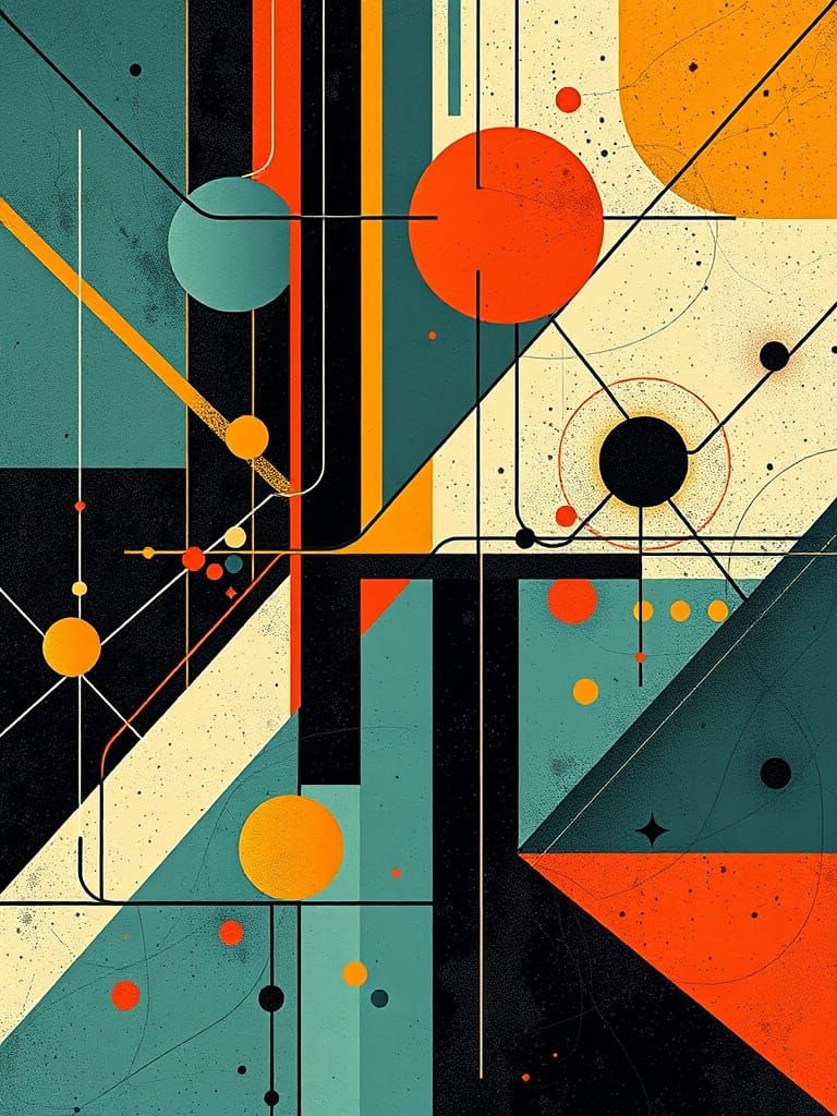 Geometric Expressionist Art in Retro Futuristic Style