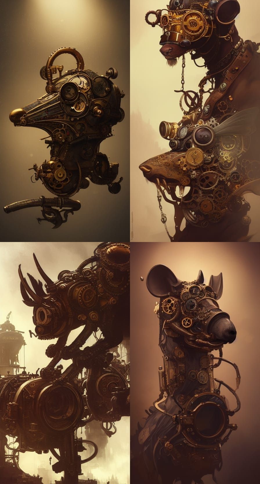 Steampunk Animals with Intricate Mechanical Details