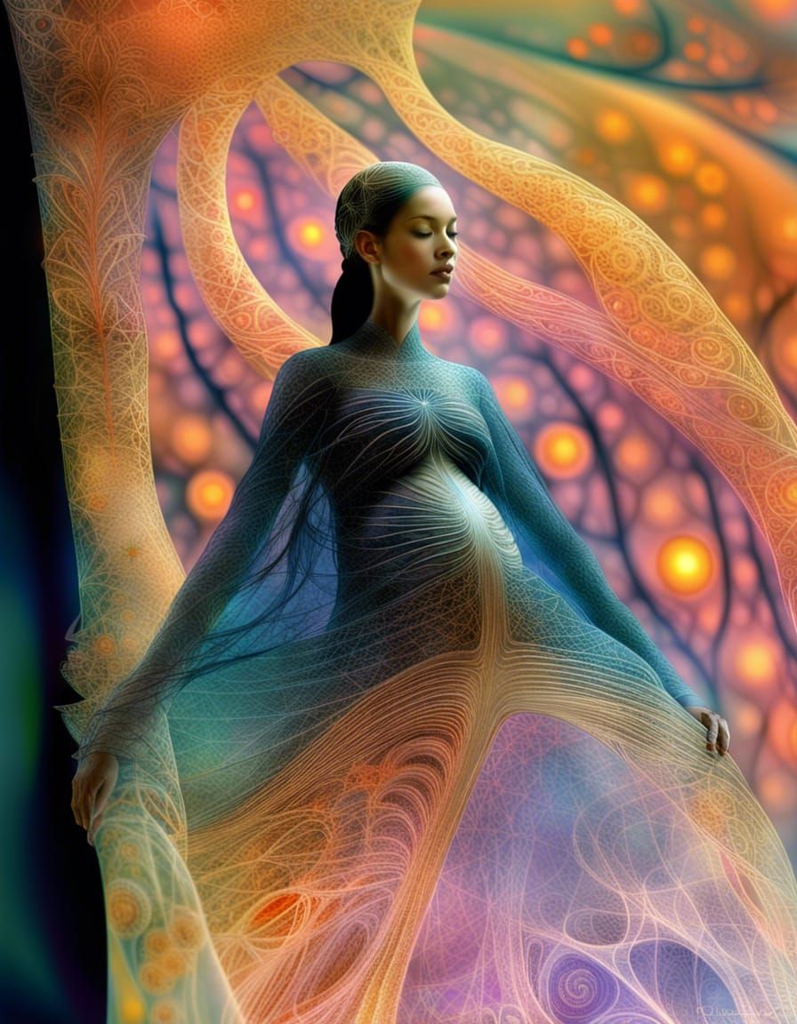 Crystal Fractal Forest: Suminagashi Mystical Art