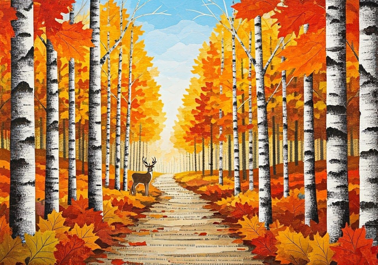Detailed Paper Collage Art of Autumn Forest