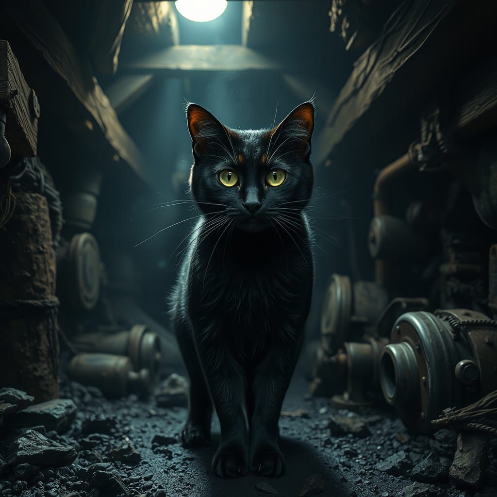 Mysterious Black Cat in a Haunted Coal Mine