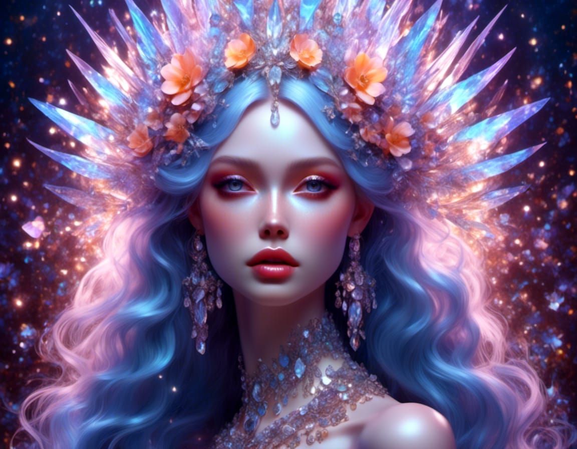 Iridescent Crystal Woman Portrait in Fantasy Art Style