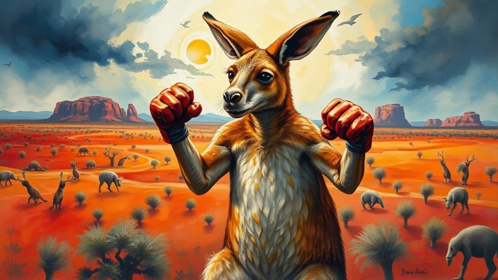Boxing Kangaroo in Hyperdetailed Impasto Outback