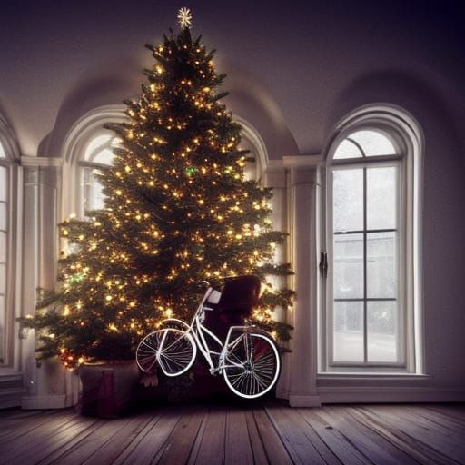 Christmas Tree with Bike: Cinematic Digital Painting