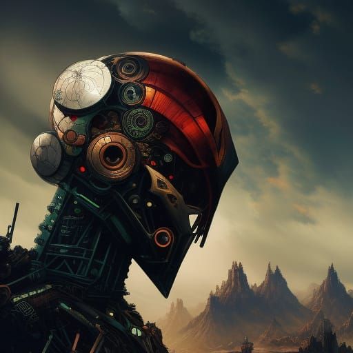 Worn Robot in 17th Century Landscape, Surreal Art