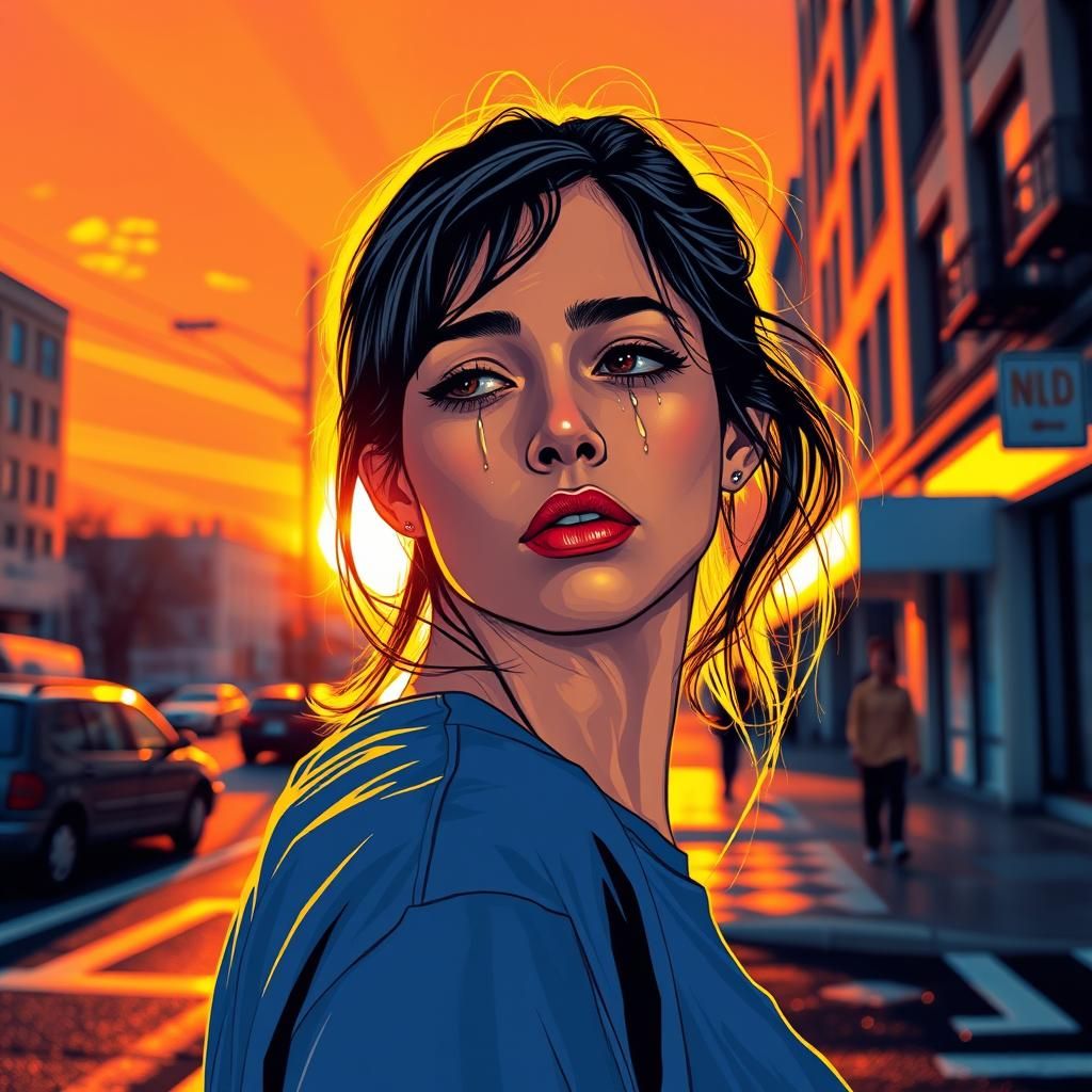 Pop Art: Crying Woman at Sunrise