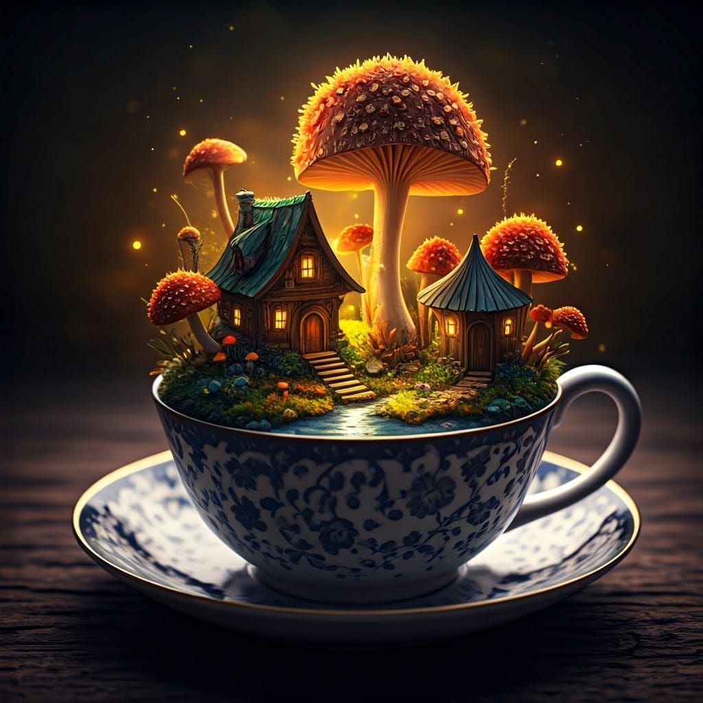 Autumn Fantasy World Inside a Teacup