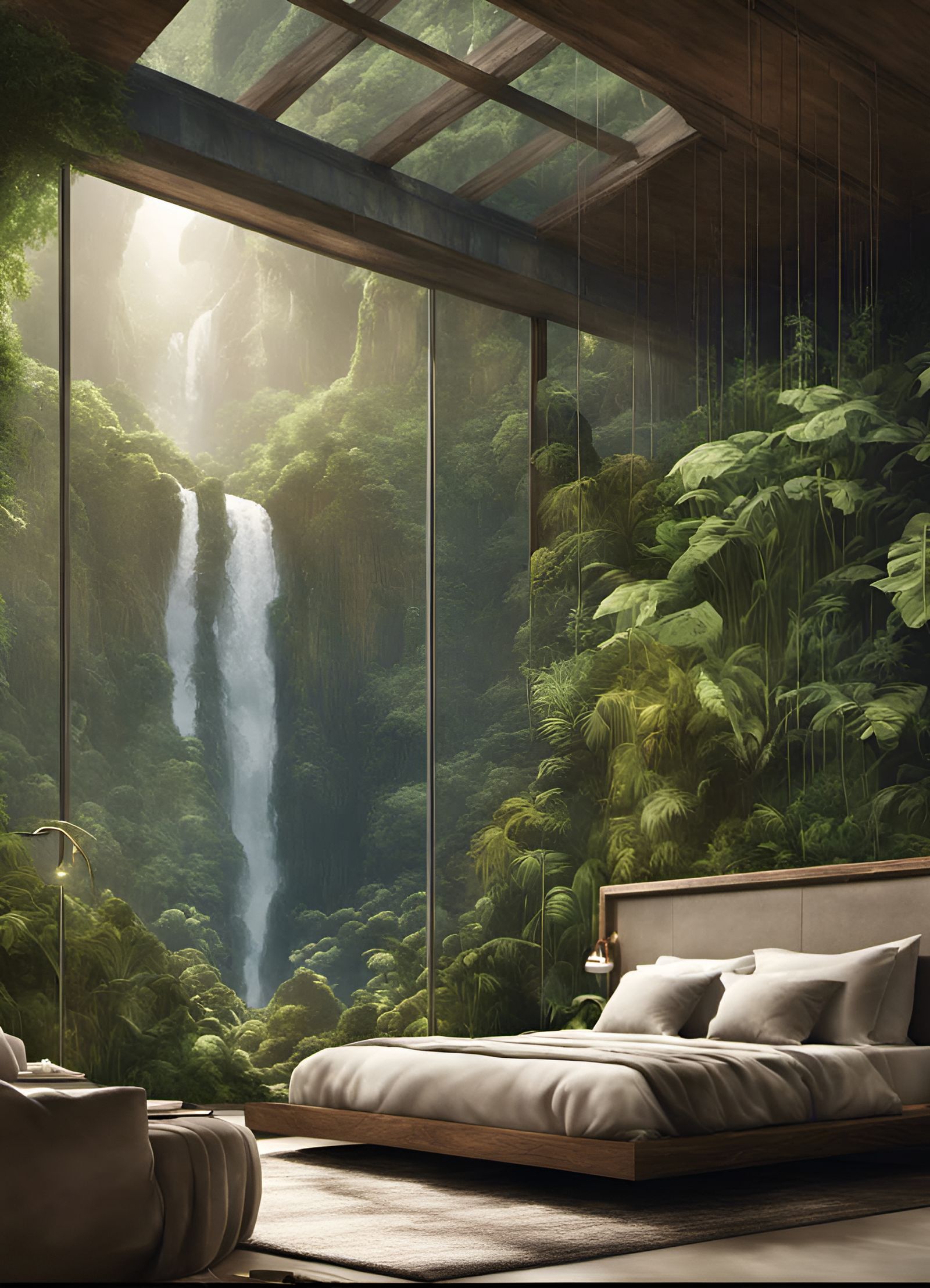 Jungle Bedroom Oasis: Hyperdetailed Digital Art