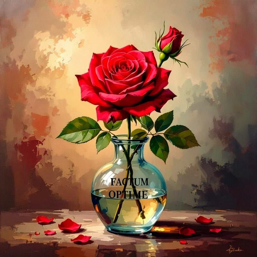 Perfect Red Rose in Glass Amphora: Gouache Masterpiece