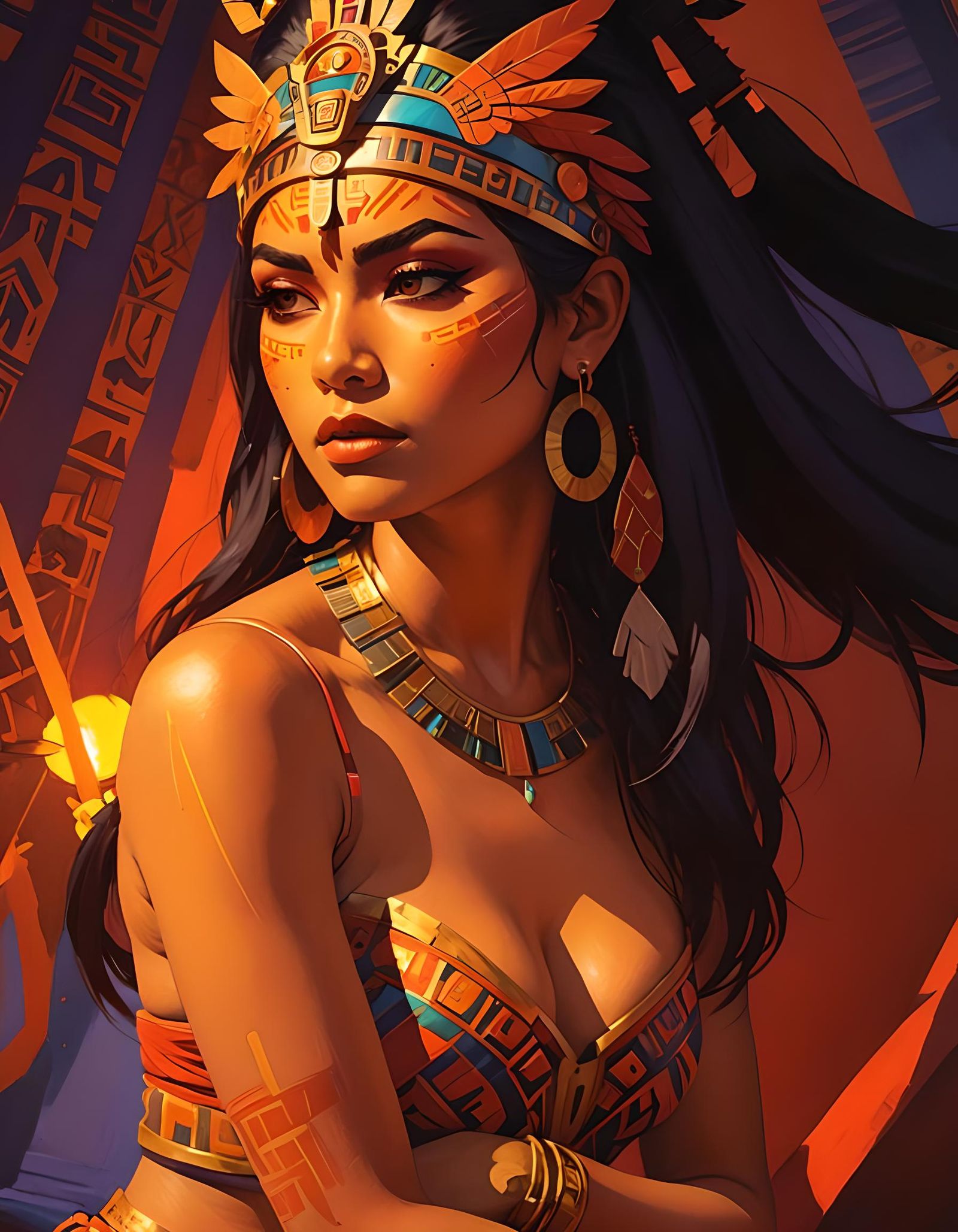 Aztec Enchantress Chamber: Fauvist Expressionist Portrait