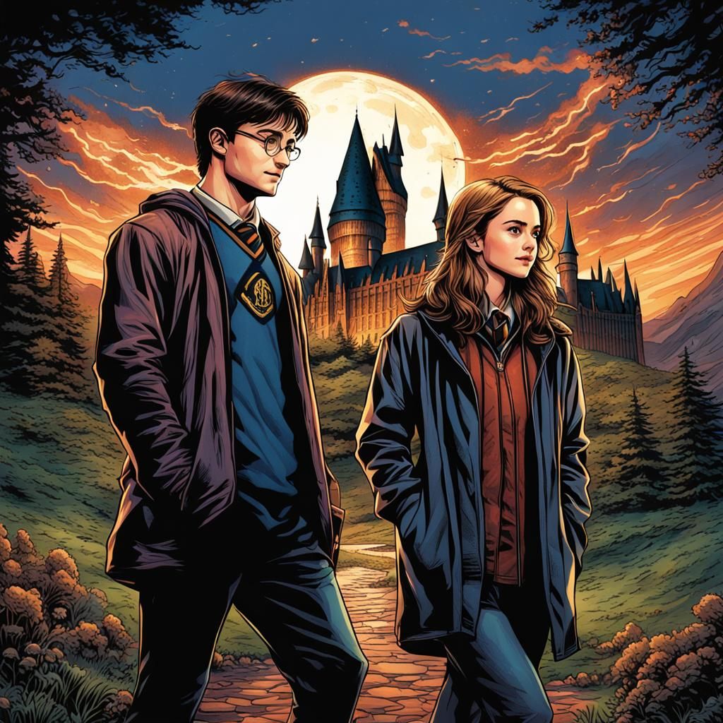 Harry Potter and Hermione Granger at Hogwarts