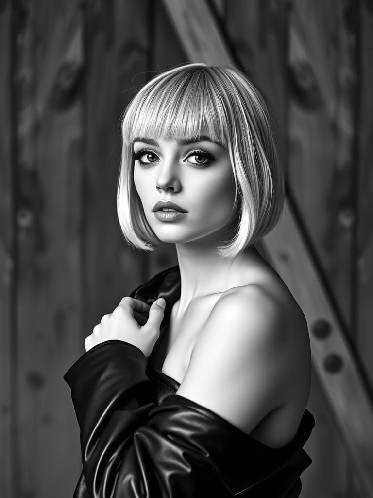 Monochrome Portrait of a Fashion Icon in Studio Setting