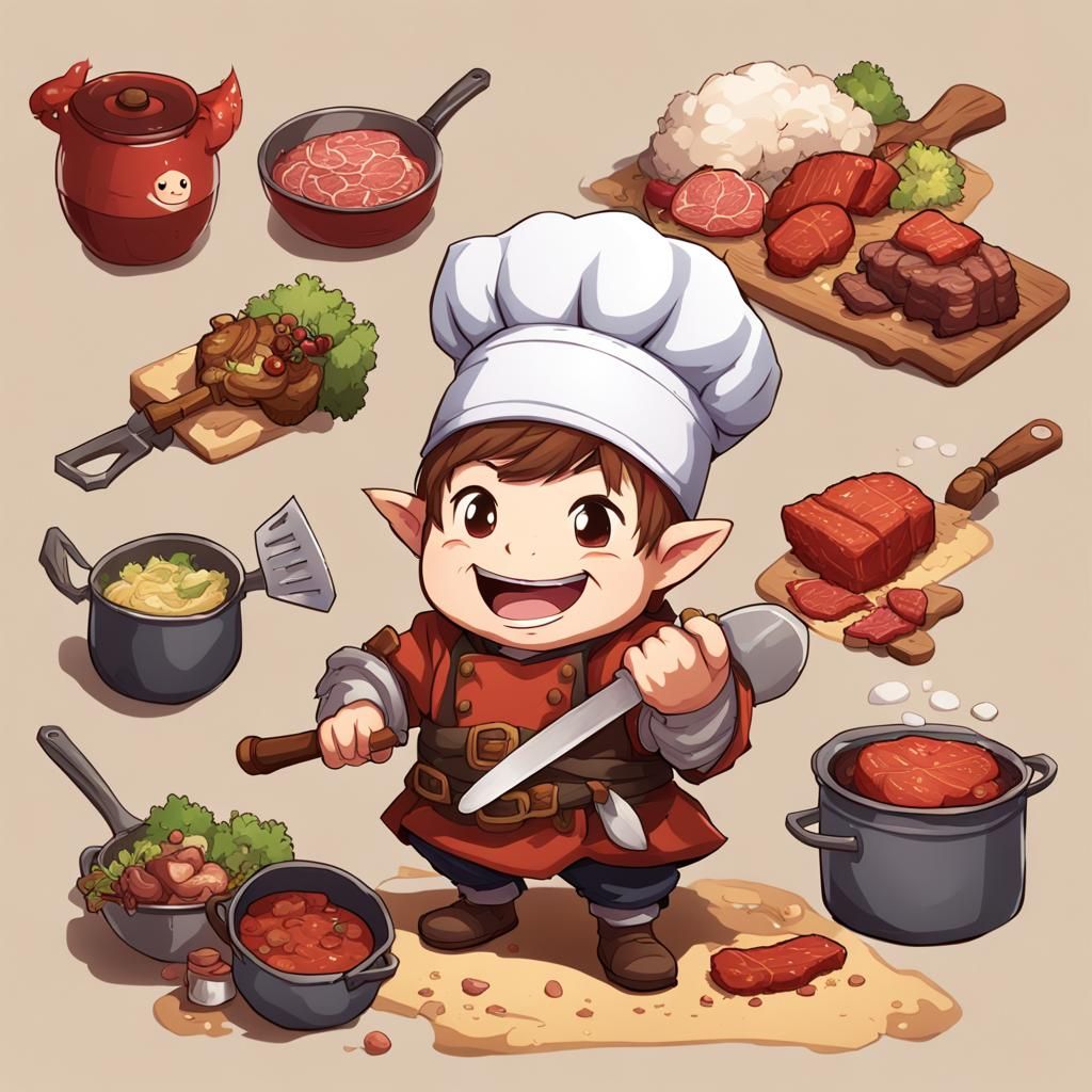 Anime D&D Halfling Chef Fighter with Tenderizer