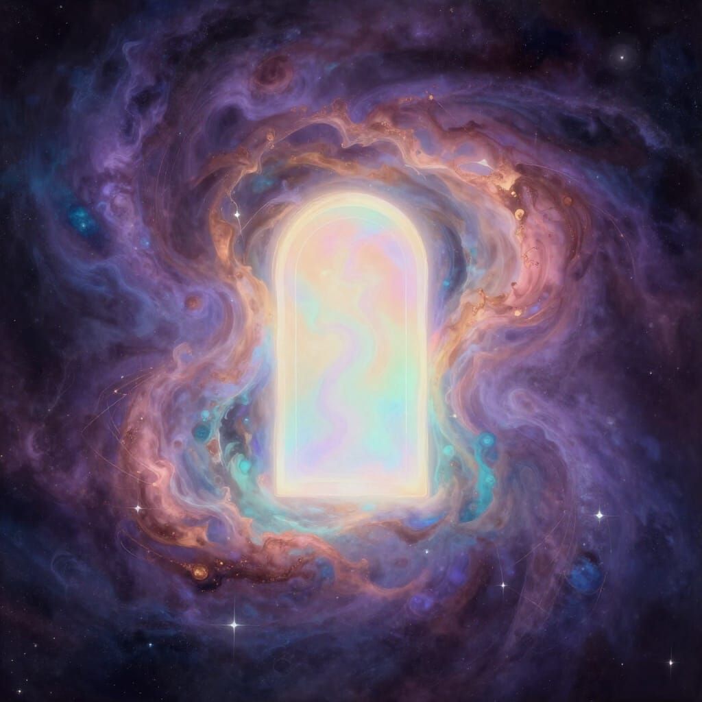 Ethereal Enigma Portal Glowing in Cosmic Nebula