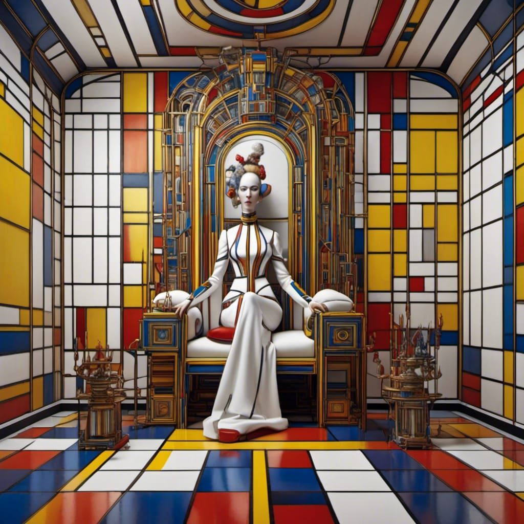 Regal Queen on Throne in Abstract Room