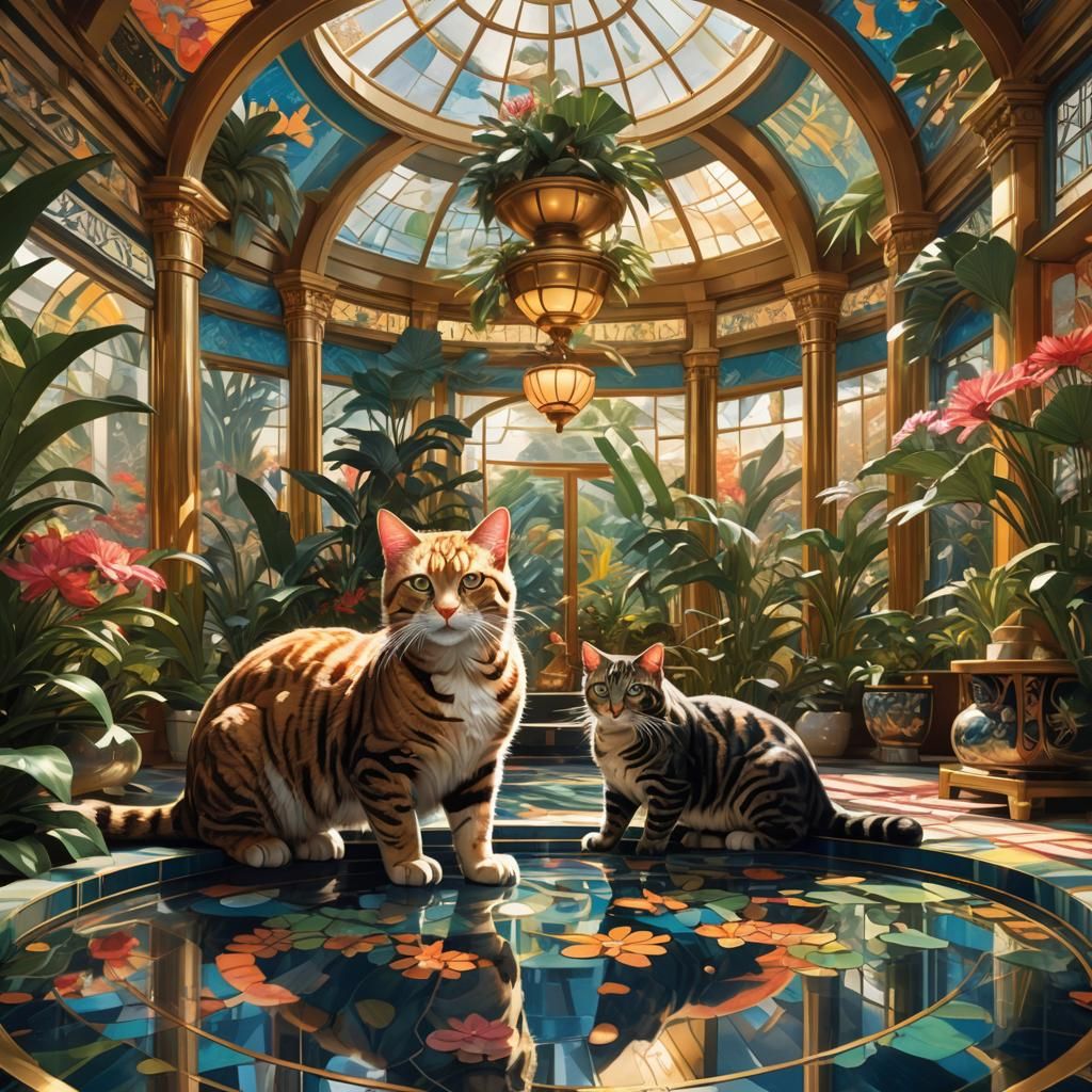 Xanthos Cats in Art Deco Horticultural Oasis
