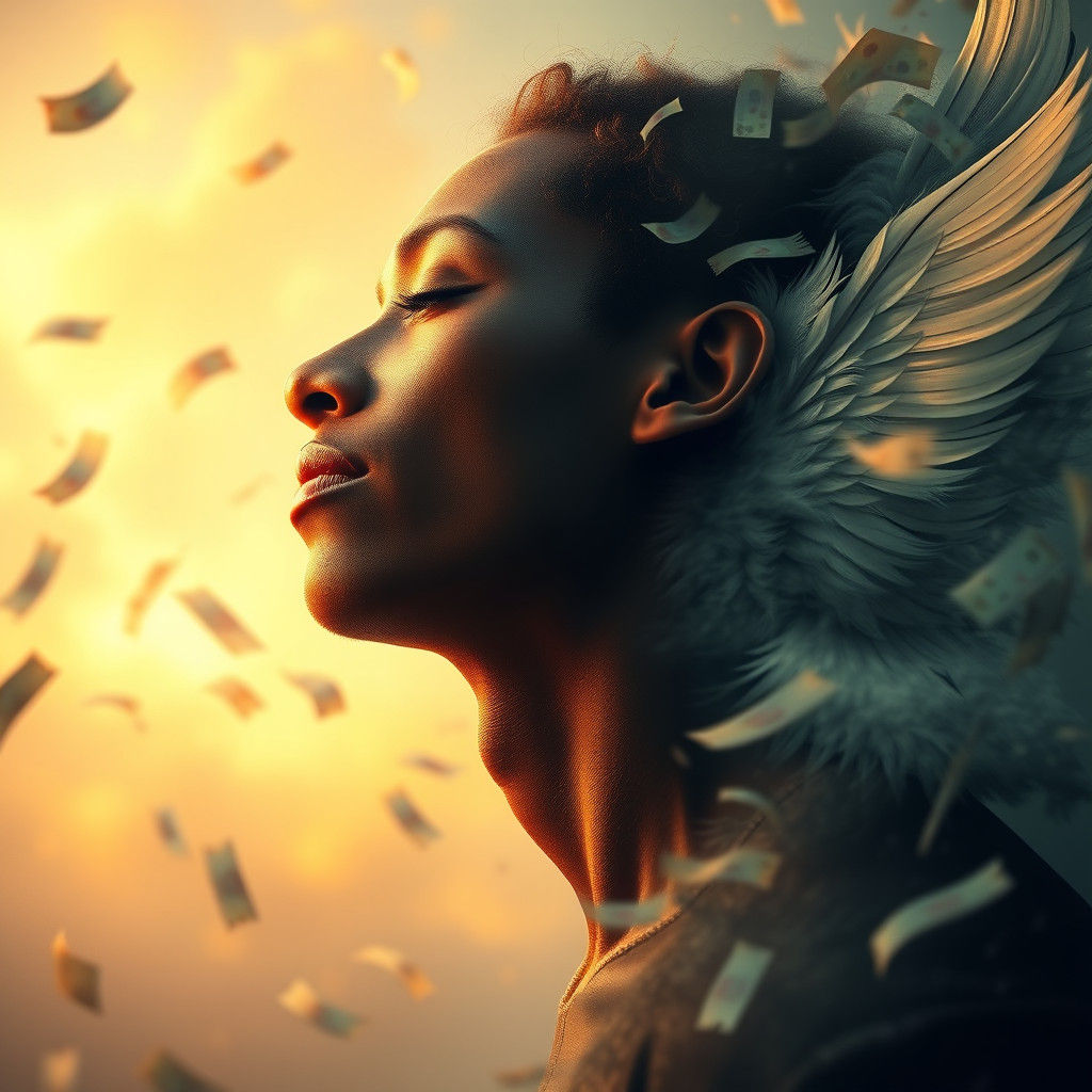 Hyperrealistic Portrait: Feathers to Banknotes Transformatio...