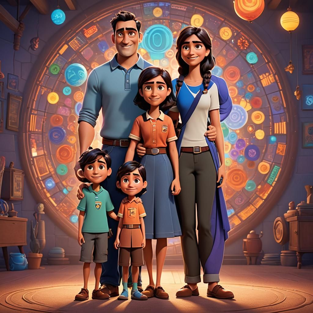 Happy Family Portrait in 3D Digital Art Style