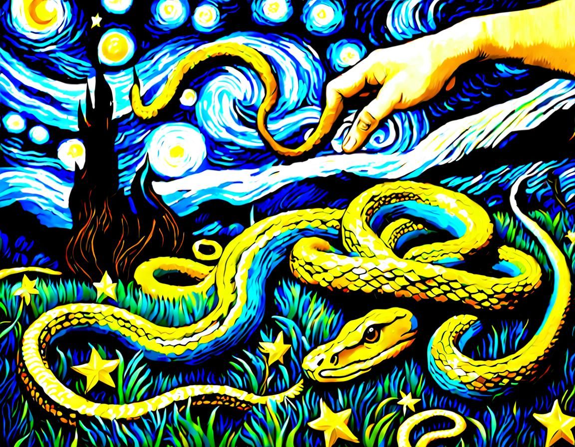 Surreal Snake Transformation in Starry Night Style