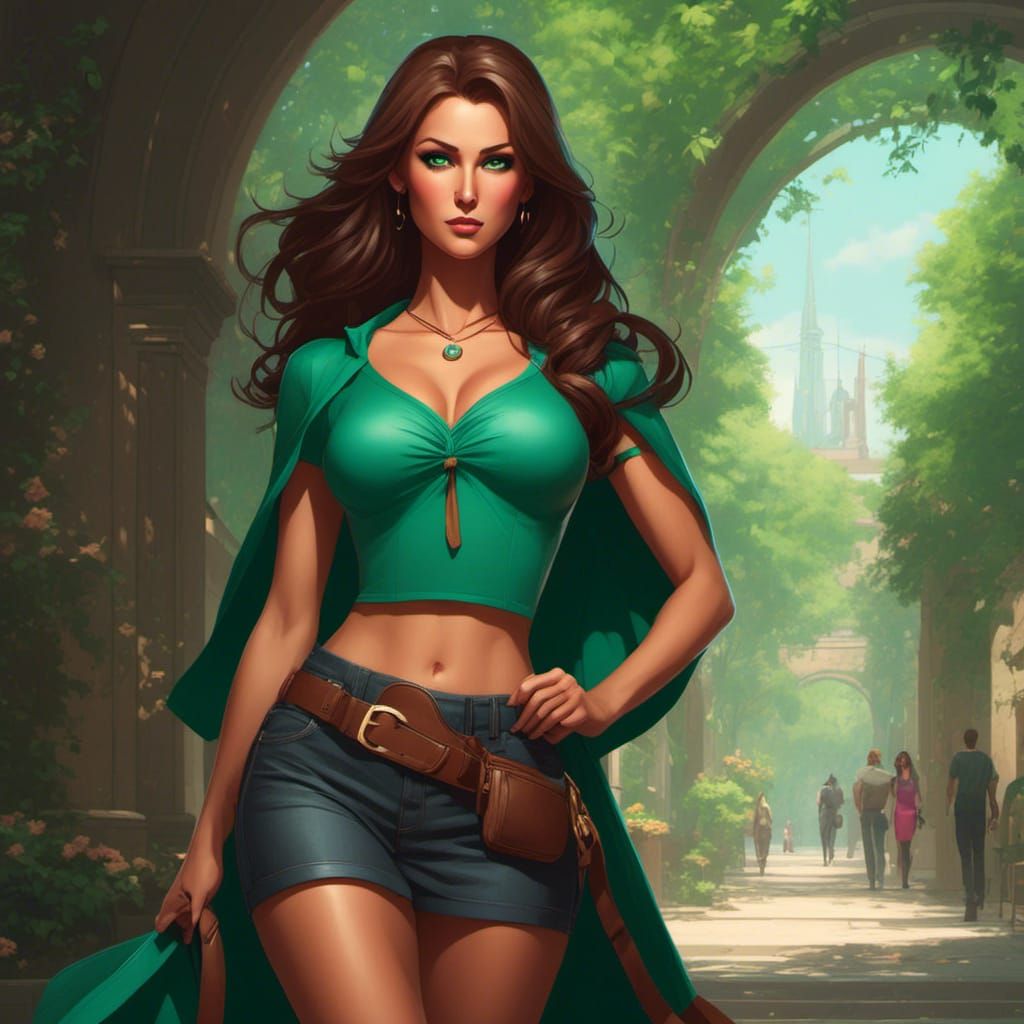 Woman with Green Eyes in Hyperdetailed Portrait