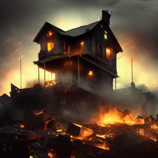 Lone House Survives Firestorm in Apocalyptic Landscape