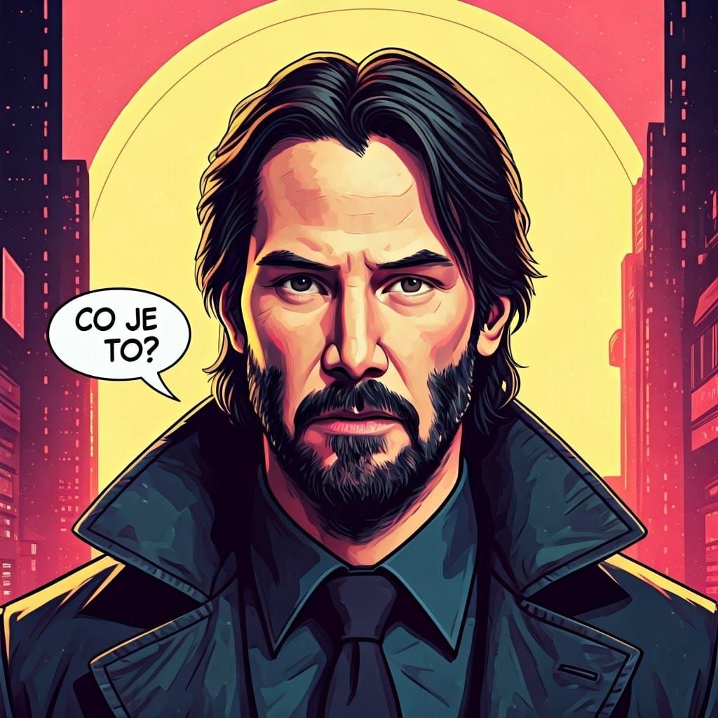 Keanu Reeves in 80s Pop Art Comic Style