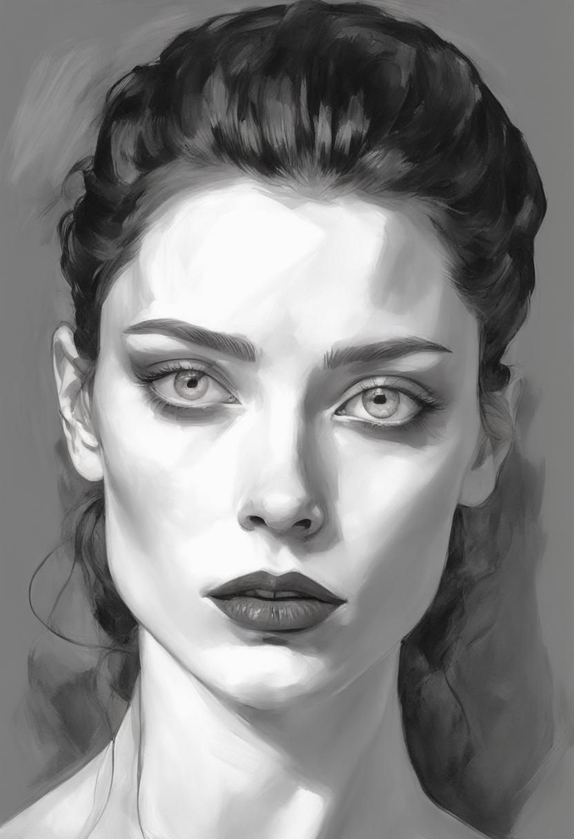 Elegant Goth Girl: Impasto Portrait in High Contrast