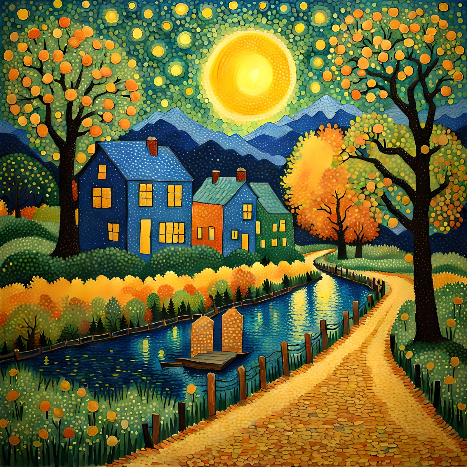 POINTILLISM Folk Art Van Gogh