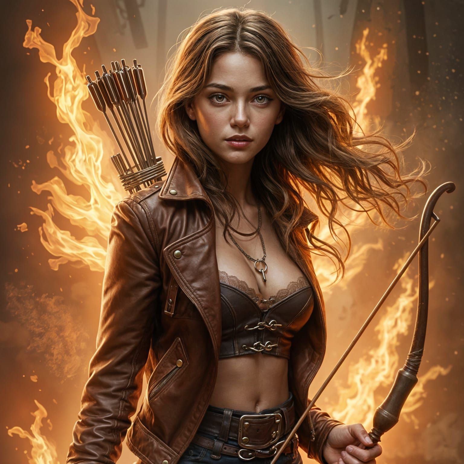 Fiery Archer Goddess in Detailed Matte Painting