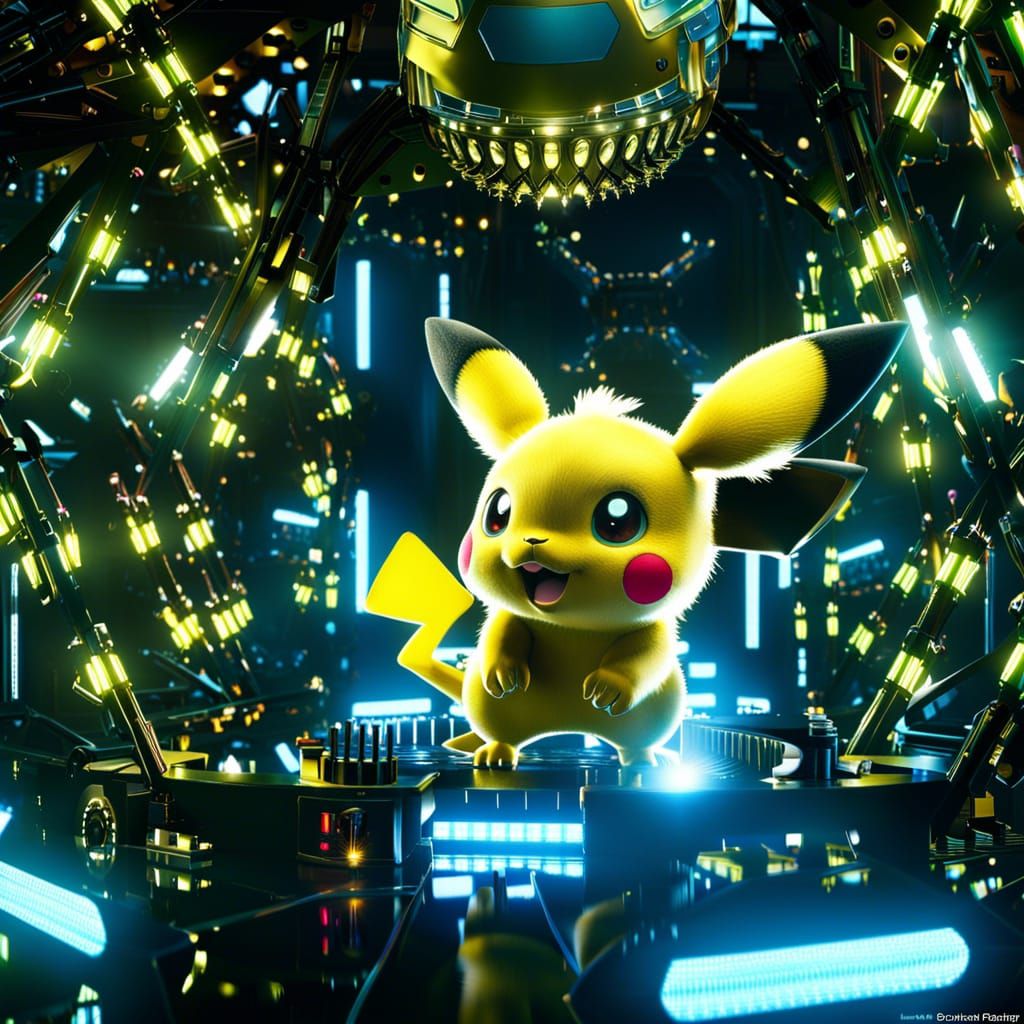 Pokémon Pichu in robot bioluminescent room