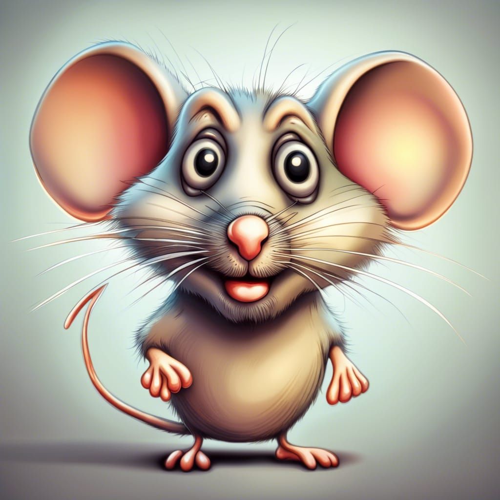 Funny Caricatured Mouse Portrait in Pencil Style