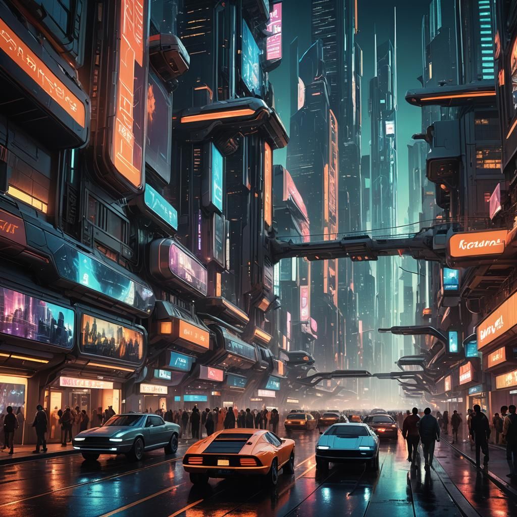 Futuristic Cityscape at Night in Digital Matte Painting