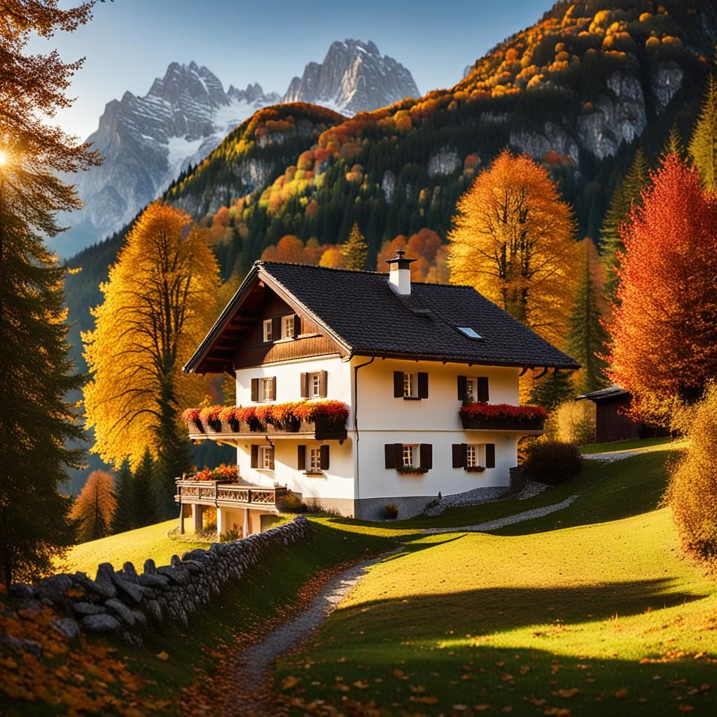 Bavarian Autumn: Golden Light on Berchtesgaden Haus