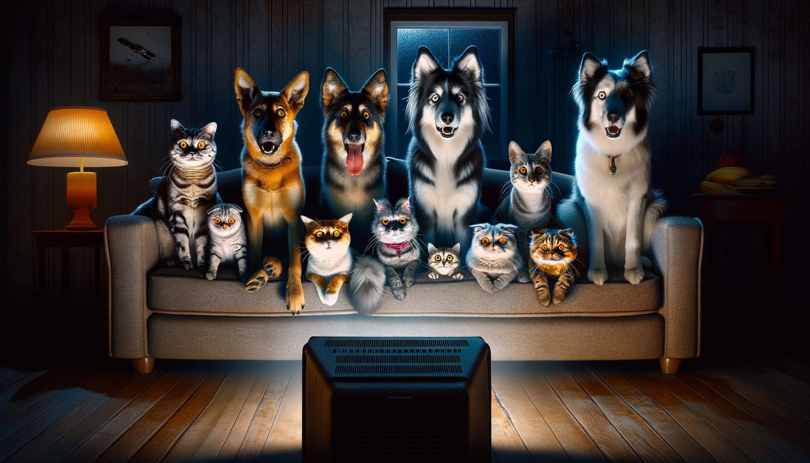 Pets Watch a Scary Movie on TV