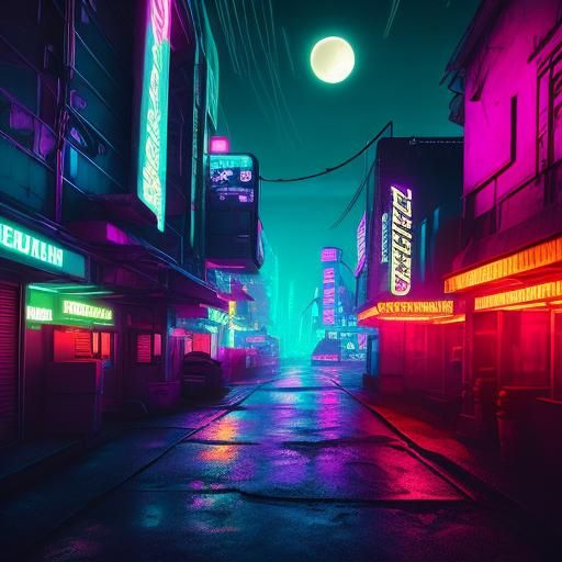 Neon-Lit Medieval Street in Synthwave Style