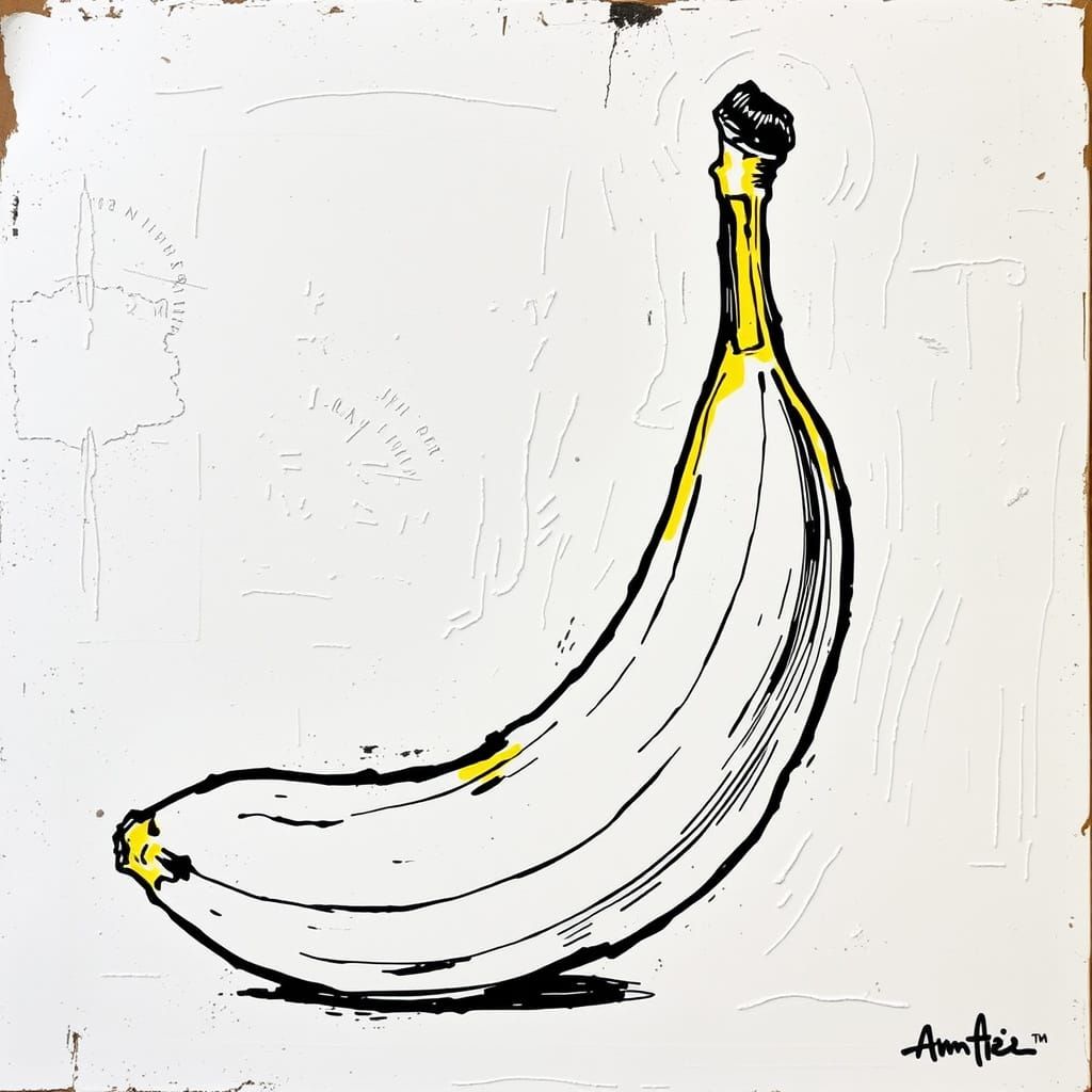 Expressive Banana in Impasto Oil Paint and Mixed Media