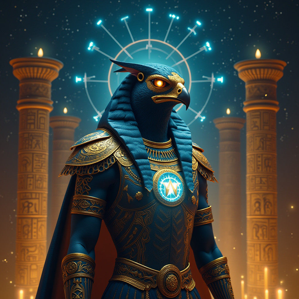 Majestic Horus in Cyberpunk Egyptian Fusion