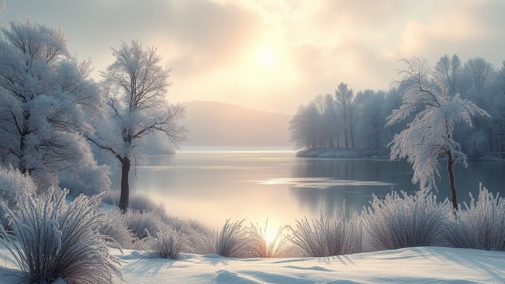 Tranquil Winter Landscape with Frosted Trees