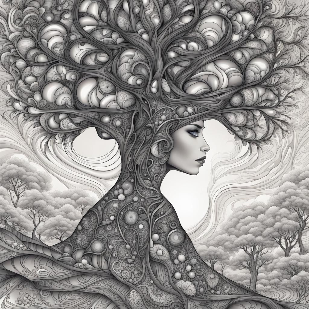 Exotic Woman in Dreamlike Treehouse Scene