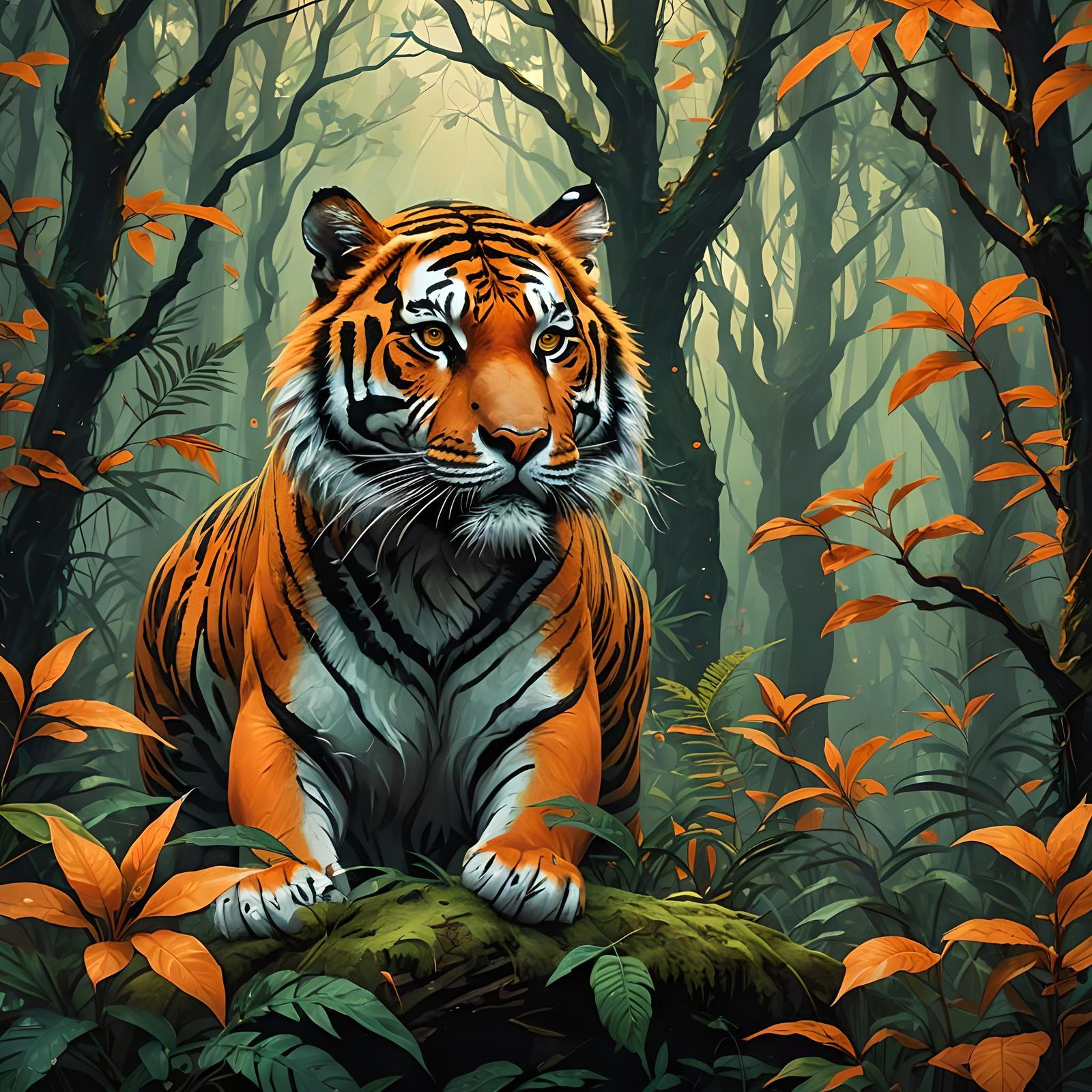 Magical Tiger Orange Forest in Fantasy Style