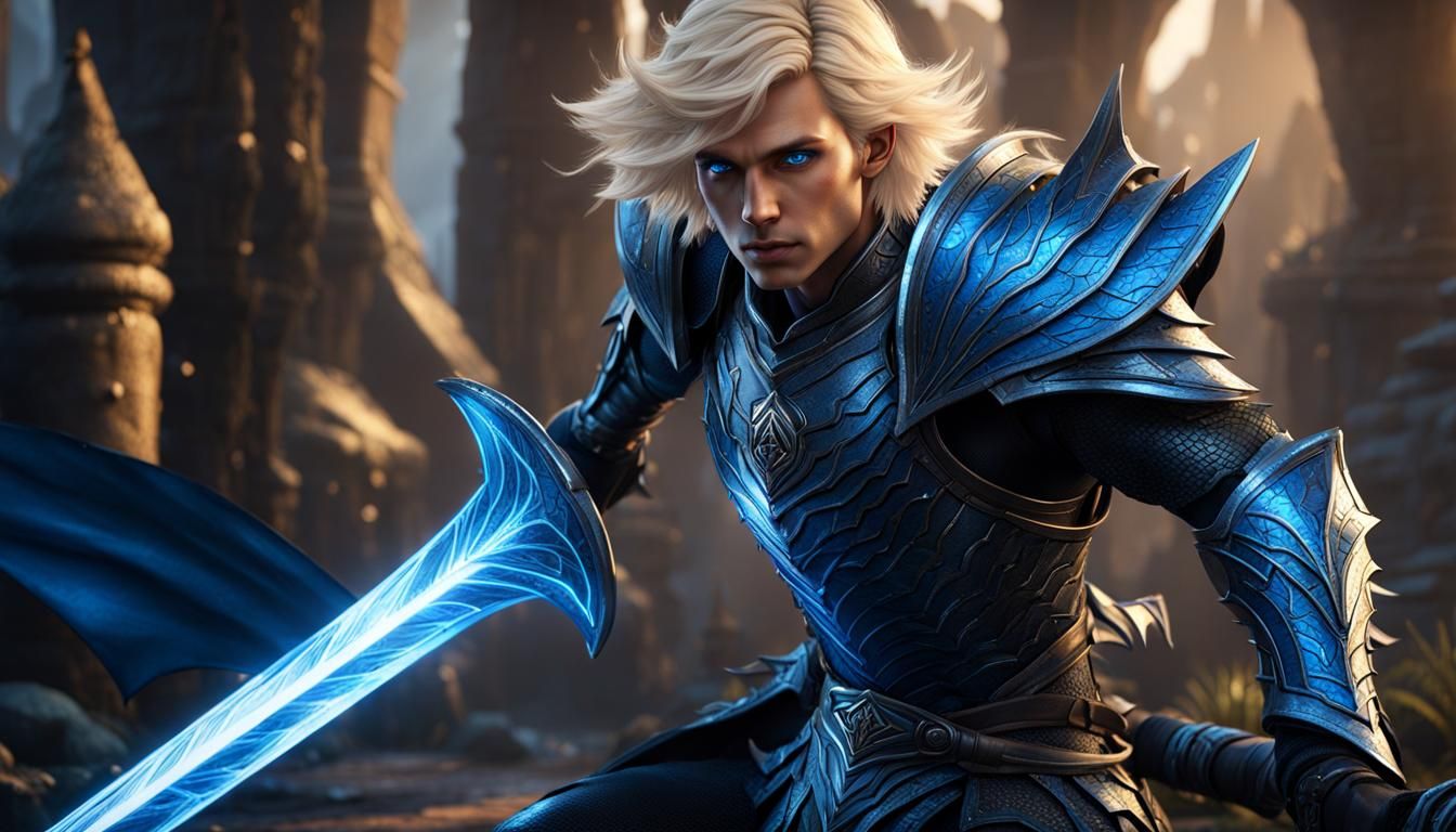 Dragon Hunter in Shimmering Armor, Fantasy Art