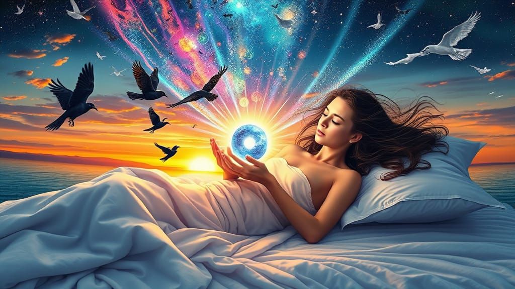 Surreal Water Goddess Assembles Cosmic Elements