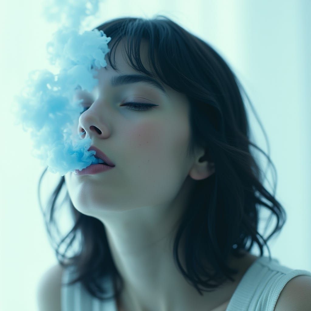 Woman with Blue Smoke, Minimalist Composition