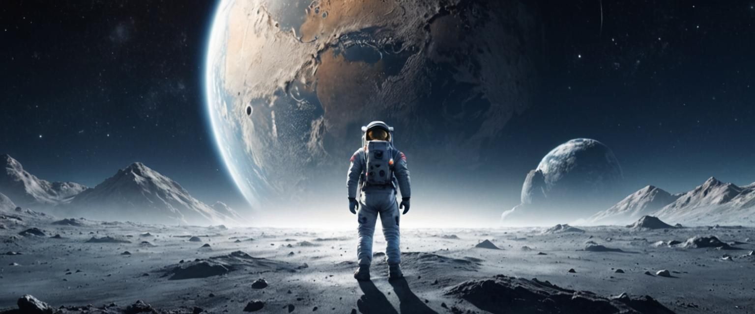 Astronaut on Moon Gazing at Earth: Hyperrealistic Concept Ar...