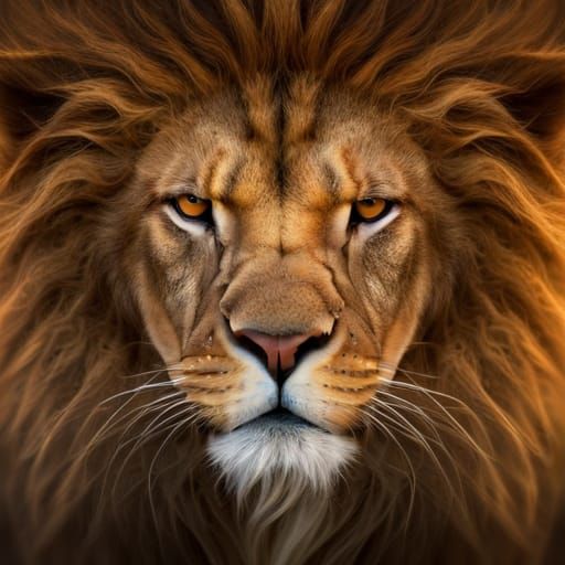 Roaring Lion with Flowing Mane in Sunlight
